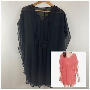 Express Black Flowy Sheer Wing Sleeve Dress